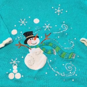 Quacker Factory Teal Snowman Sweater